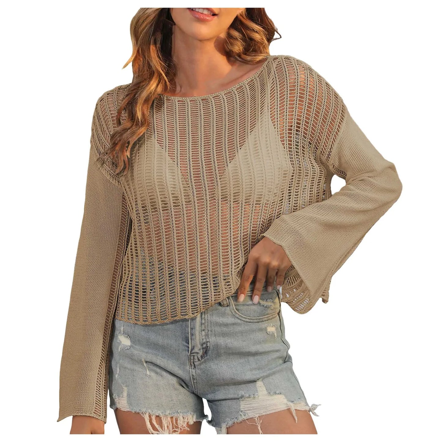 Womens Beach Blouse Lace Strap Long Cardigan Beach