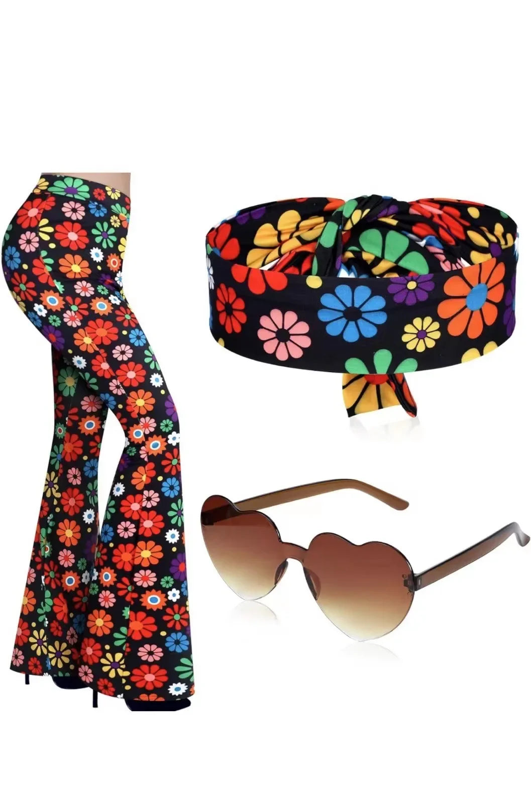 Women's Fashionable Bell-Bottom Pants Hip Hop Style Printed Trendy Bell-Bottom Pants With Headwear