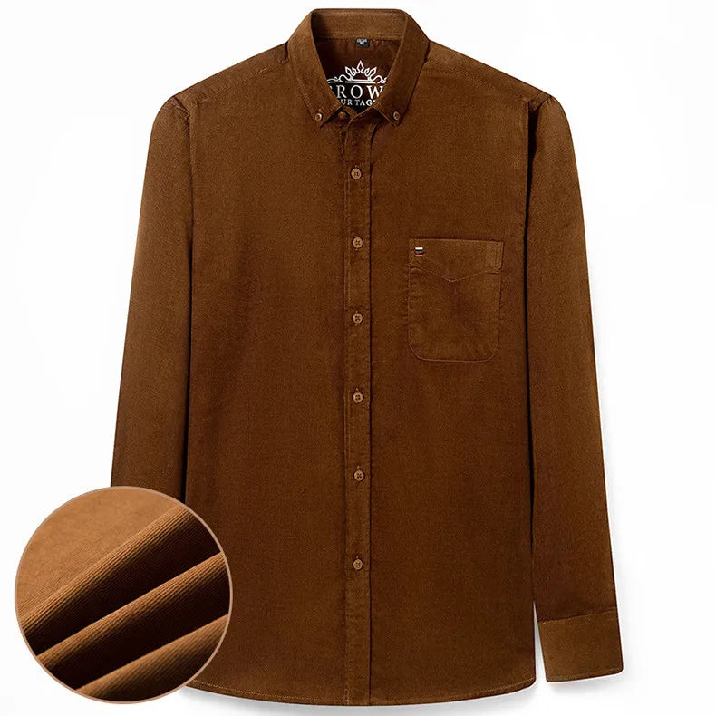 Corduroy Shirt Casual Long Sleeve Regular Fit Male Comfortable Pocket