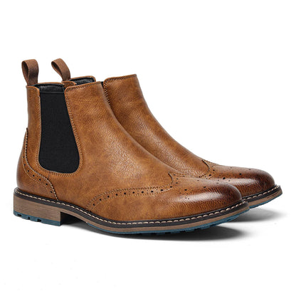 Brogue Chelsea Men Boots 2025 American style Comfortable Fashion Leather Boots