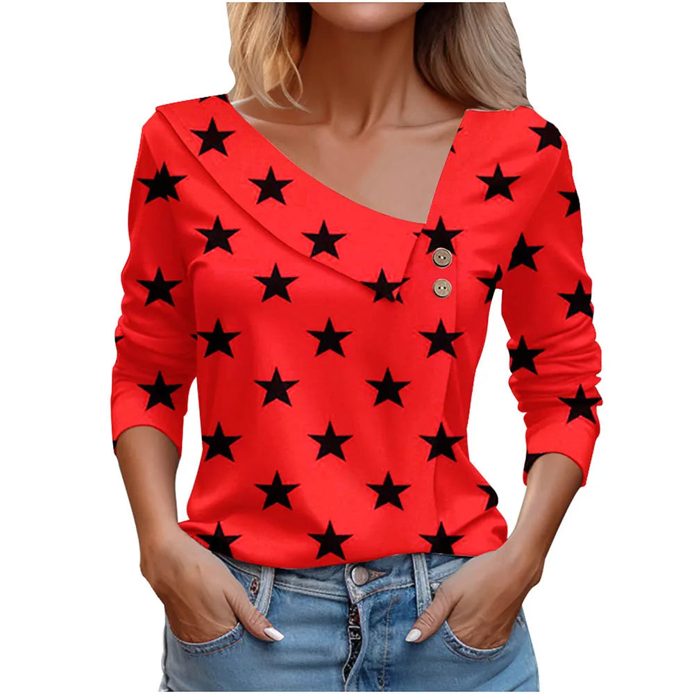 T Shirt For Women Fashion Long Sleeve Top White Floral Print Shirt