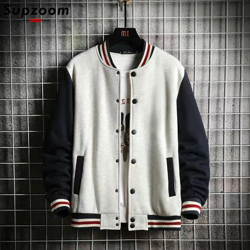 Fleece Casual Baseball Uniform Cotton Spliced Regular Rib Sleeve