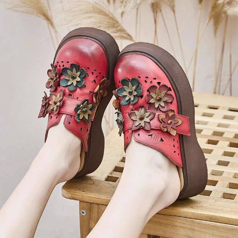5cm Cow Genuine Leather Flats Comfy Shoes Platform Wedge Appliques Flower Hook Hollow Elthnic Women Slipper Mary Jane Rubber beige / 35 red / 40 red / 39 beige / 35-red / 40-red / 39-red / 38-red / 37-red / 36-red / 35-beige / 40-beige / 39-beige / 38-beige / 37-beige / 36-