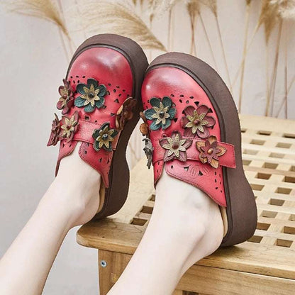 5cm Cow Genuine Leather Flats Comfy Shoes Platform Wedge Appliques Flower Hook Hollow Elthnic Women Slipper Mary Jane Rubber beige / 35 red / 40 red / 39 beige / 35-red / 40-red / 39-red / 38-red / 37-red / 36-red / 35-beige / 40-beige / 39-beige / 38-beige / 37-beige / 36-