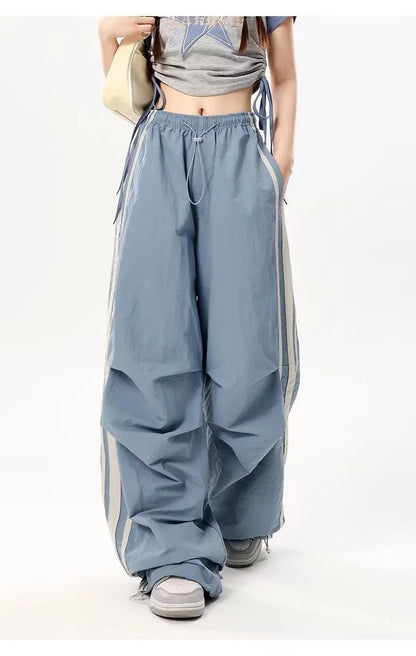 Women Blue Striped Pants Baggy Harajuku Sweatpants Aesthetic Oversize Parachute Pants Y2k 2000s Vintage Fashion Trousers Clothes