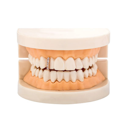 Single CZ Stone Vertical Bar Teeth Grillz 14K Gold Plated Cubic Zircon Tooth Caps