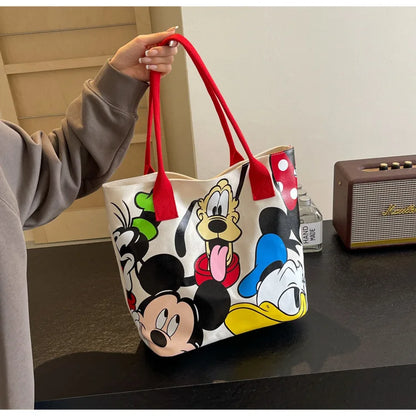 DisneyCartoon Mickey Fashion Versatile Large Capacity Canvas Shoulder Bag Women's Casual Versatile Tote Bag