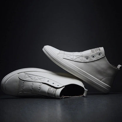Genuine Leather Shoes Men High top Fashion Sneakers Flat Brand Black White Shoes