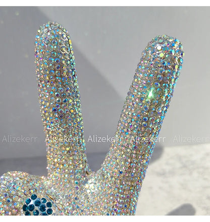 Victory Hand Shaped Diamond Evening Luxury Designer Unique Stylish Rhinestone Purse