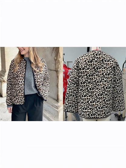 Women s Leopard Print Puffer Jacket with Hood and Faux Fur Lining Stylish Winter Coat Warm Outerwear Zip Up Parka
