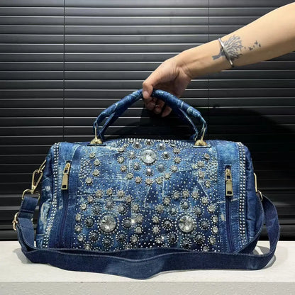 Gemstone inlaid elegant handbag, Boston bag, personalized street style