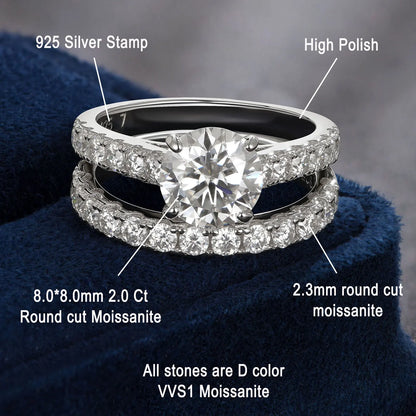 Newshe Certified 2Ct Moissanite Wedding Ring Set for Women 925 Sterling Sliver Brilliant Round Cut Luxury Engagement Rings