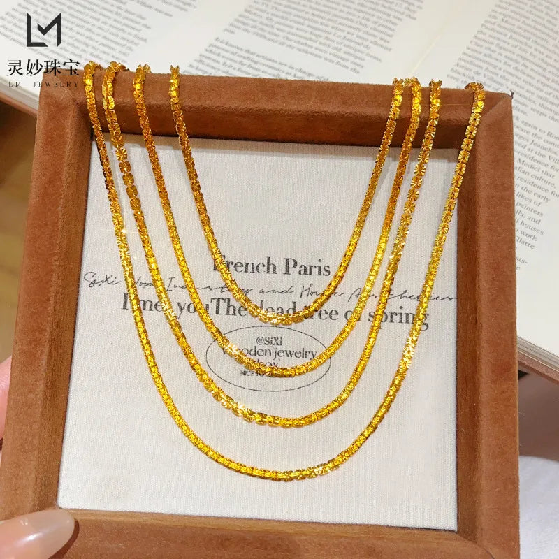 Luxury 24K 9999 Pure Gold real gold Women's cross car flower star necklace bright