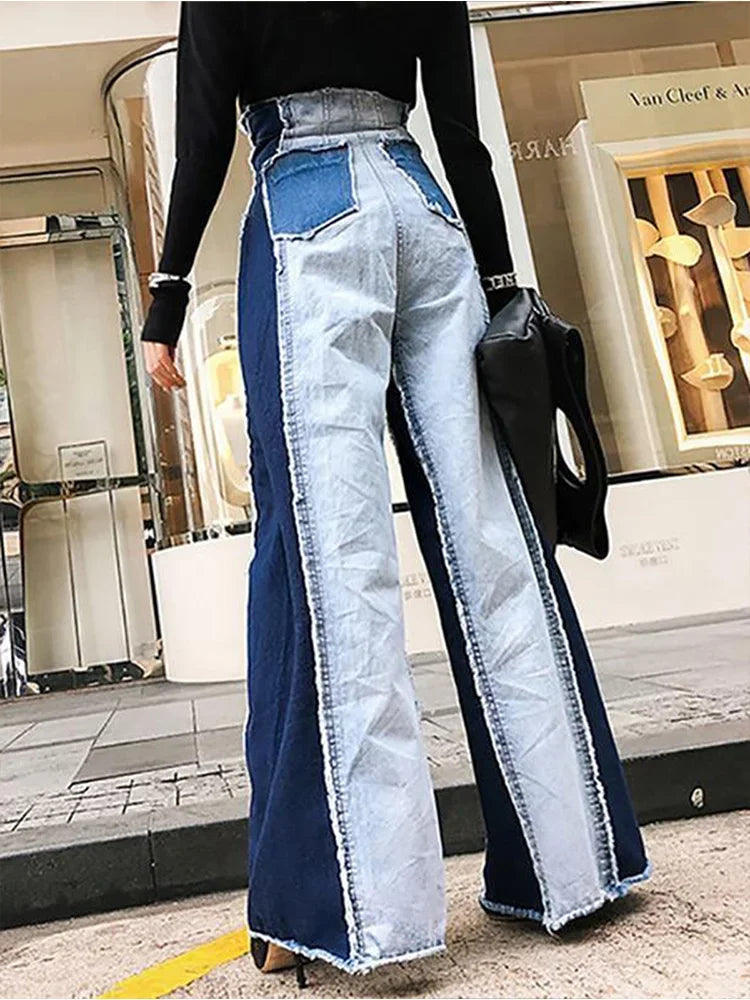 Women High Waist Jeans Patwork Denim Pants Casual Colorblock Patchwork Raw Trim Wide Leg Blue / XXXL / CHINA Blue / XXL / CHINA Blue / 4XL / CHINA Blue / XXXL / CHINA-Blue / XXL / CHINA-Blue / 4XL / CHINA-Blue / M / CHINA-Blue / XL / CHINA-Blue / L / CHINA-