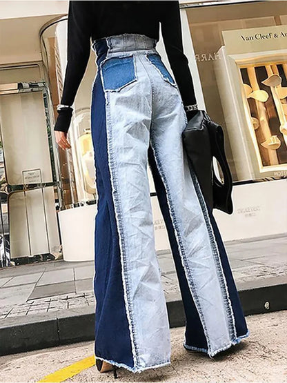 Women High Waist Jeans Patwork Denim Pants Casual Colorblock Patchwork Raw Trim Wide Leg Blue / XXXL / CHINA Blue / XXL / CHINA Blue / 4XL / CHINA Blue / XXXL / CHINA-Blue / XXL / CHINA-Blue / 4XL / CHINA-Blue / M / CHINA-Blue / XL / CHINA-Blue / L / CHINA-