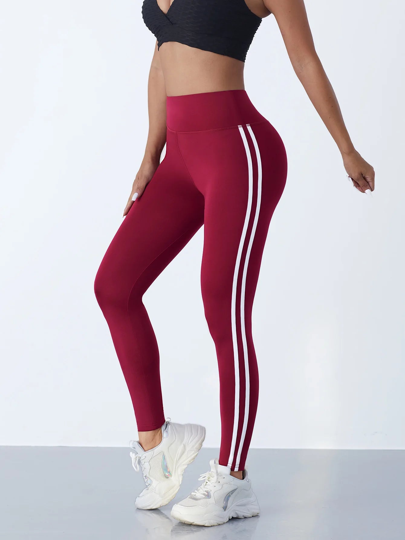 One Piece Casual Sports Side Stripe Pants High Waist 4 Way Stretch Breathable Running Workout Yoga Leggings