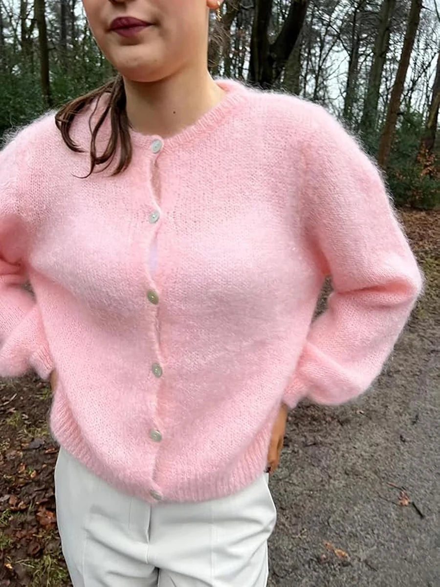 Ladies V-Neck Button Up Cardigan Cozy Lightweight Knit Sweater with Pockets