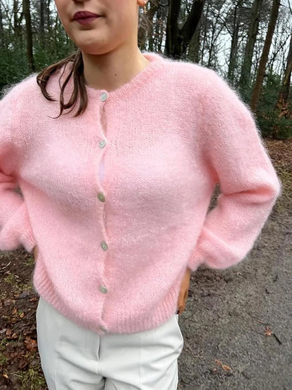 Ladies V-Neck Button Up Cardigan Cozy Lightweight Knit Sweater with Pockets