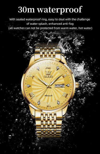 Automatic Mechanical Men Watch Threaded Dial Waterproof Stainless Steel Strap Classic Men's Watches Luxury