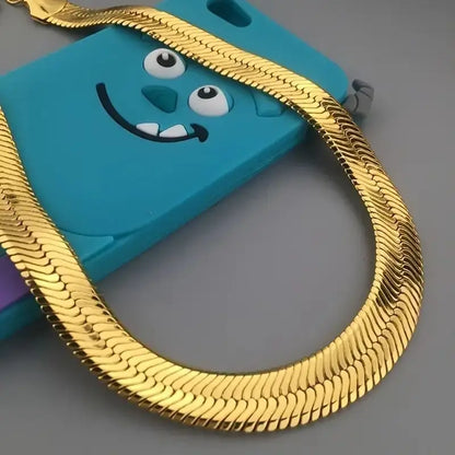 1Pc Width 9mm Chain Necklace For Men, Herringbone Chain Classic Clavicle Chain Jewelry 22inch