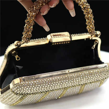 Exquisite Evening Bag With Diamond Design Fashion Handle Clutch Rhinestone Embellished Long Chain Bag
