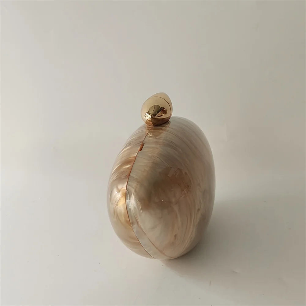 Shell Brand Pearl Brown Marble Acrylic Box Clutches Evening Bag Bridal Handbag