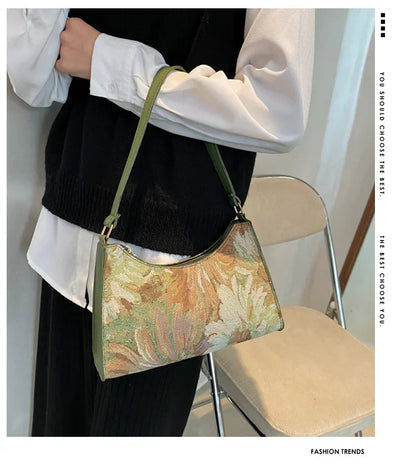 Women's Underarm Bags Autumn 2023 Trendy New Oil Painting Shoulder Bag Cute Simple Handbags and Purses Female Travel Small Totes