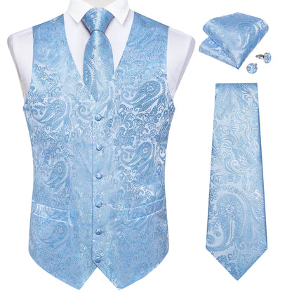 Luxury Paisley Men's Suit Vest Black Pink Red Wedding Prom Tuxedo Waistcoat Necktie Handkerchief Cufflink Sleeveless Jacket Vest