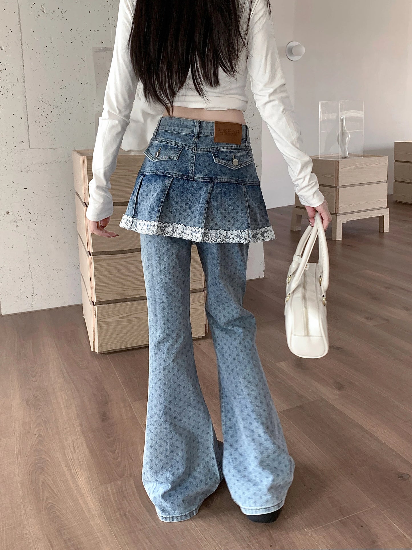 Women's Blue Graffiti Splicing Jeans Cargo Baggy Y2K American Harajuku Streetwear 2000S Style 90s Retro Jeans Pants Clothing
