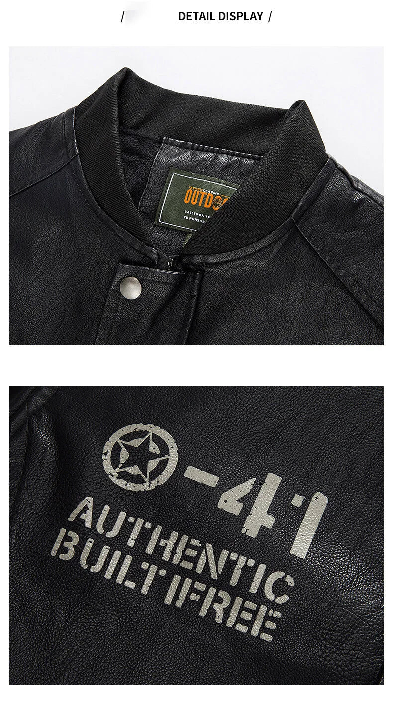 Men's Motorcycle Suit Leather jacket Color collar pilot casual PU leather jacket