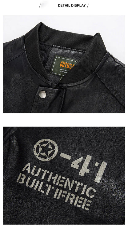 Men's Motorcycle Suit Leather jacket Color collar pilot casual PU leather jacket