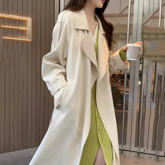 Women'S Windbreaker Coats Mid Length White Female Trench Coat