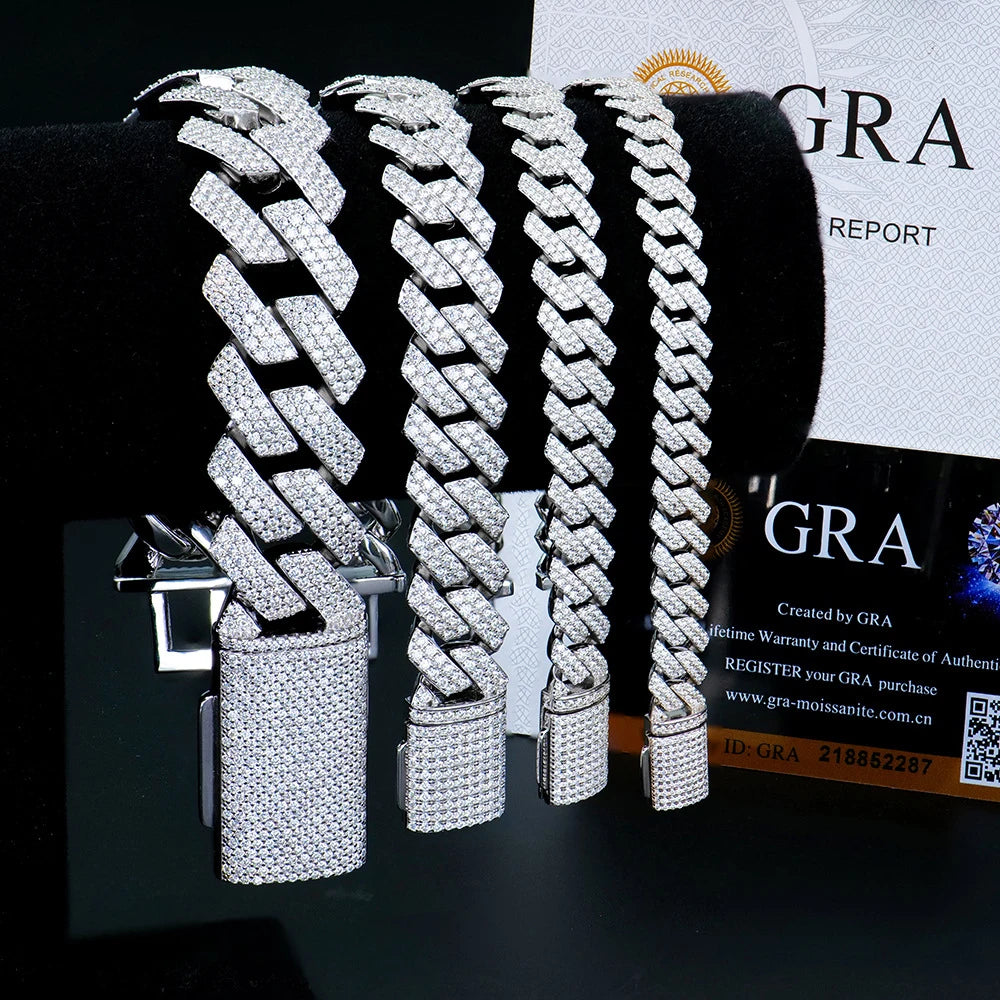 KNOBSPIN GRA Certified D VVS1 Moissanite Cuban Bracelet 8mm/10mm/12mm/14mm s925 Sterling Sliver Cuban Bracelets for Women Man