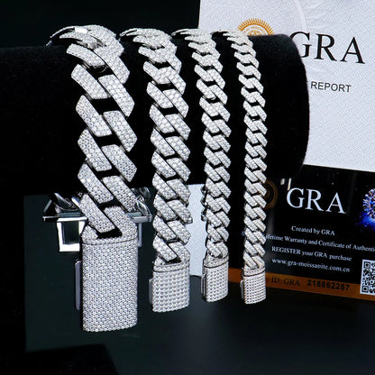 KNOBSPIN GRA Certified D VVS1 Moissanite Cuban Bracelet 8mm/10mm/12mm/14mm s925 Sterling Sliver Cuban Bracelets for Women Man