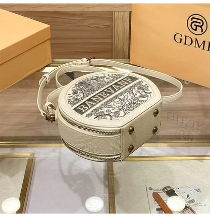 Light luxury brand embroidered small round bag designer high-end single shoulder crossbody bag