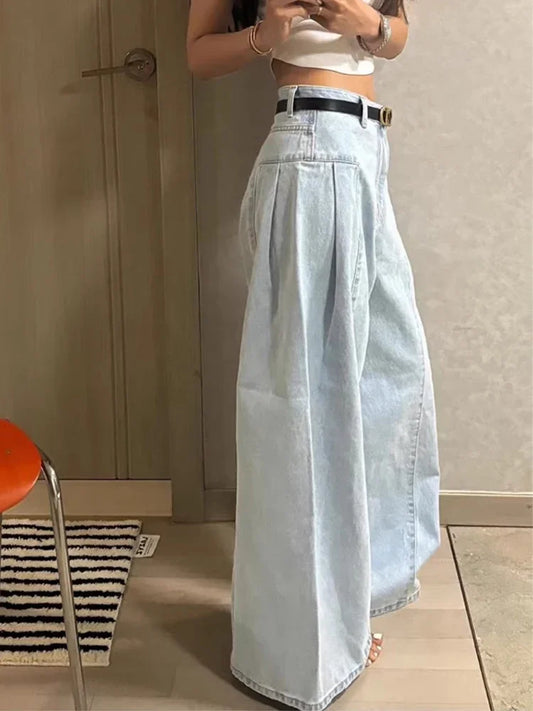 Wash Wide Leg Jeans Women Loose Pant High Waist Slimming Straight Trouser