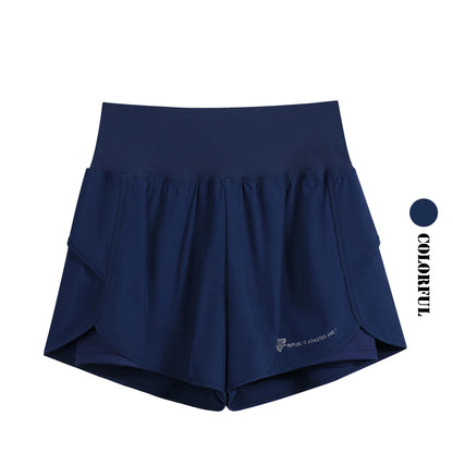 DRUR Yoga Short Woman Jogging Fitness Elastic Waist 2 In 1 Workout Shorts With Pockets