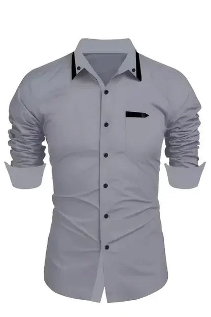 Men's Casual Solid Color Long Sleeve Shirt Soft and Comfortable