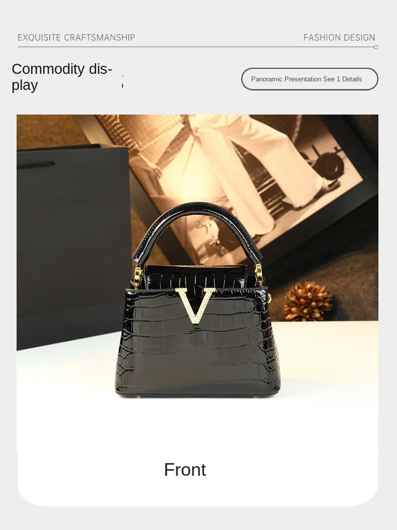 Crocodile Pattern Leather Handbag Luxury Fashion Small Shoulder Messenger Bag Portable Crossbody Shell Bags