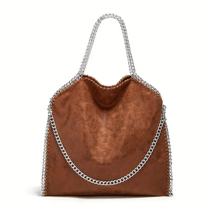 Chain Shoulder Bag, Large Capacity Tote Bag, Fashion Woven Hobo Bag For Women