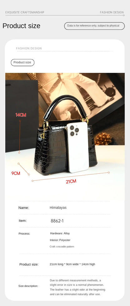 Crocodile Pattern Leather Handbag Luxury Fashion Small Shoulder Messenger Bag Portable Crossbody Shell Bags