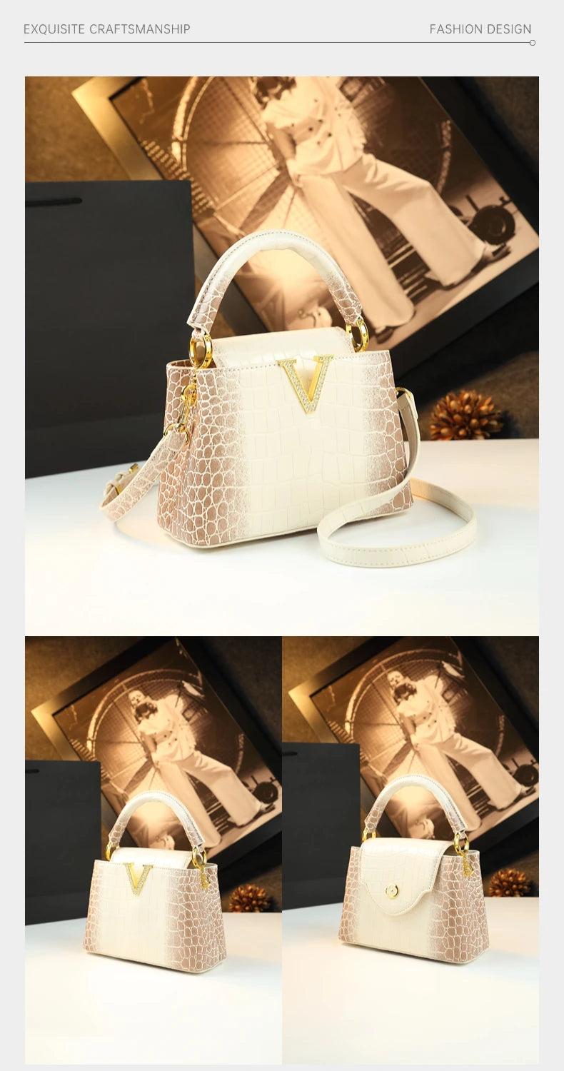 Crocodile Pattern Leather Handbag Luxury Fashion Small Shoulder Messenger Bag Portable Crossbody Shell Bags