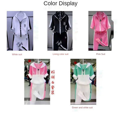 Women's Fashion Tracksuit Casual Suit Short Sleeve Hooded Top Pants Two Piece Set For Women