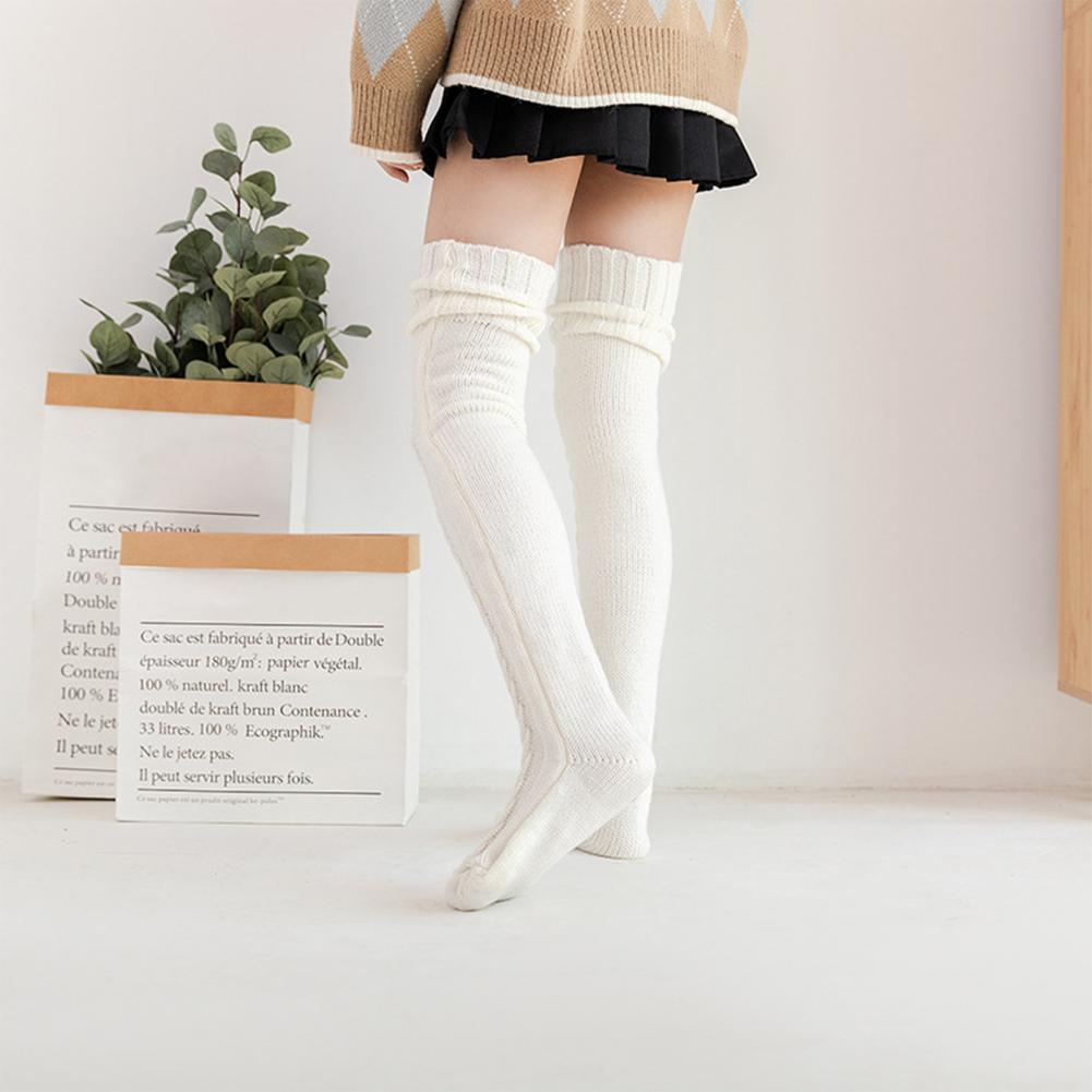 Wool Foot Warmers Lady Stockings Solid Color Thigh-high Socks Acrylic Fibers
