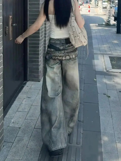 Women's Cargo Baggy Casual Jeans Y2K American High Street Harajuku 2000S Streetwear Aesthetics Vintage Jeans Pants Clothing 2025