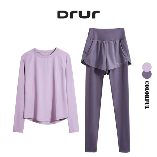 2PCS Sports Set Women Seamless Yoga Suit Fitness Shirt High Waist Leggings Set Outfit Yogawear
