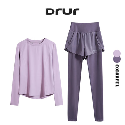 2PCS Sports Set Women Seamless Yoga Suit Fitness Shirt High Waist Leggings Set Outfit Yogawear