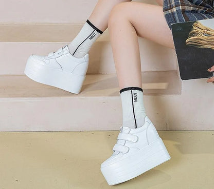 High quality 12cm Synthetic Genuine Leather Boot Ankle Platform Wedge High Brand Chunky Sneaker Shoes