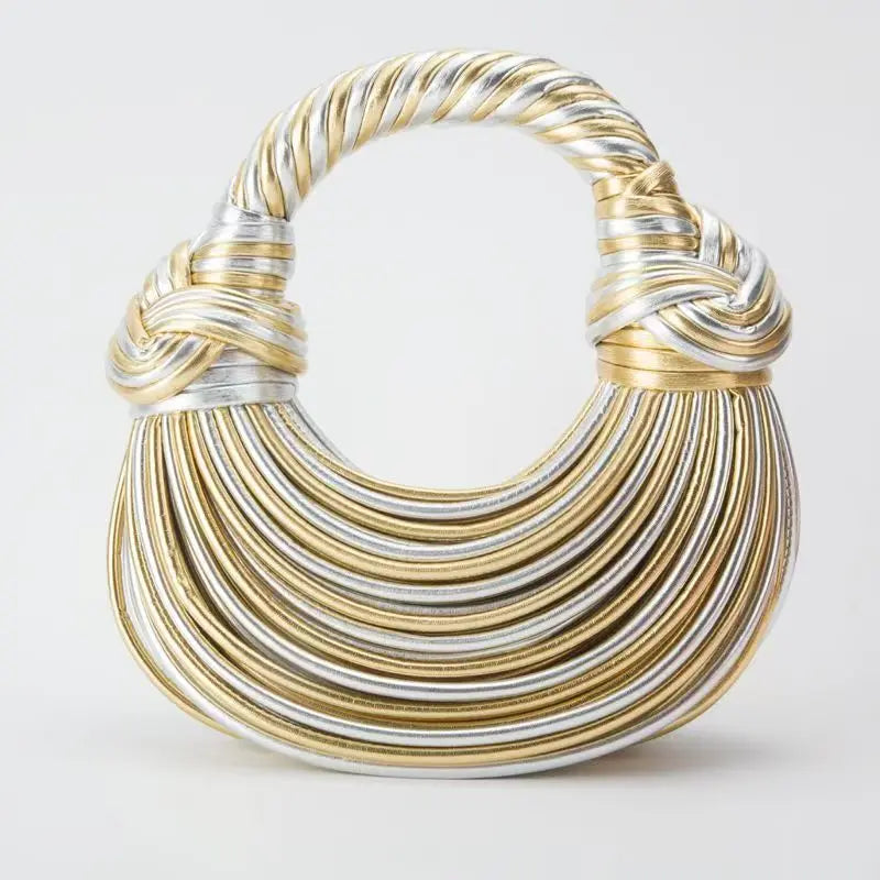 Gold Luxury Designer Brand Handwoven Noodle Bags Rope Knotted Pulled Hobo Silver Evening Clutch Chic