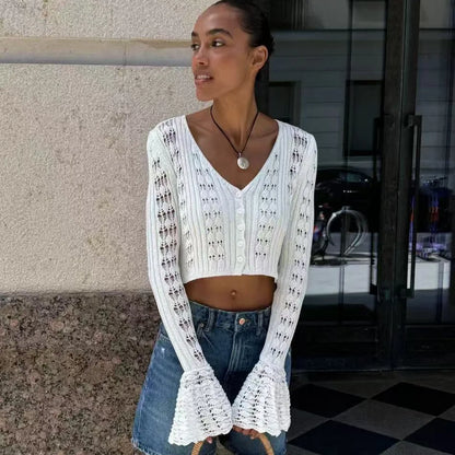 Hollow Knitted Cardigan Women's Solid Long Sleeve V Neck Short Sweater Top Female Crochet Yellow / S White / L White / M Yellow / S-White / L-White / M-White / S-Brown / L-Brown / M-Brown / S-Pink / L-Pink / M-Pink / S-Yellow / L-Yellow / M-Wine Red / L-Wine Red / M-Wine Red / S-Blue / L-Blue / M-Blue / S-